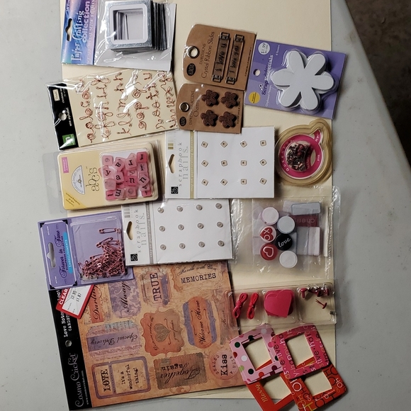 Scrapbooking Bundle Lot Frames Love Snaps Flowers Charms Ribbon Slides Wire ABCs - Picture 1 of 9
